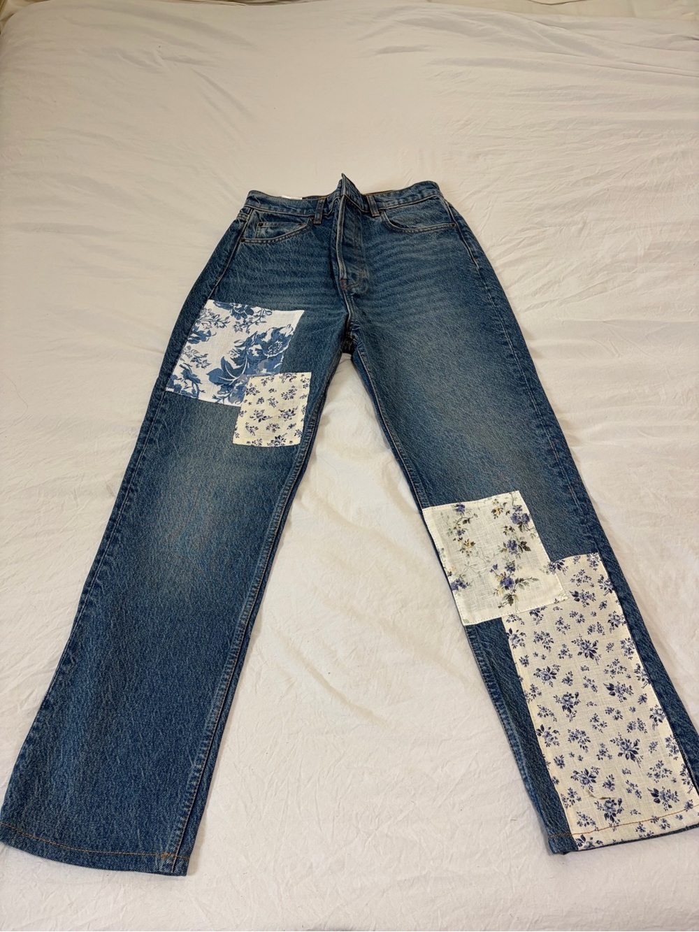 Reformation Quilted Patchwork Straight-Leg Jeans